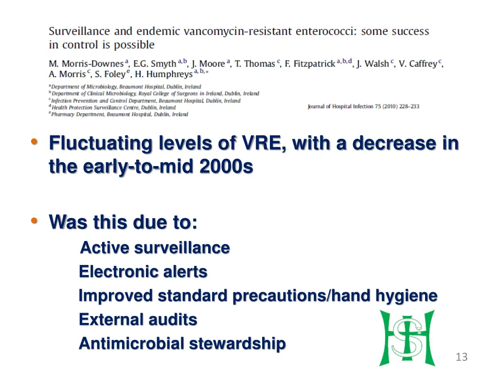 fluctuating levels of vre with a decrease