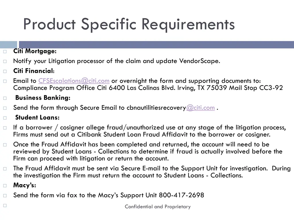 product specific requirements