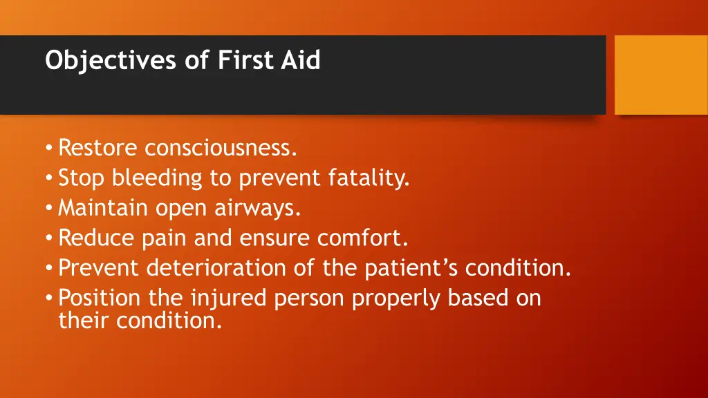 objectives of first aid