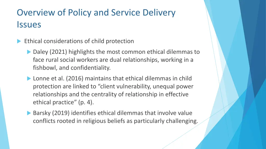 overview of policy and service delivery issues