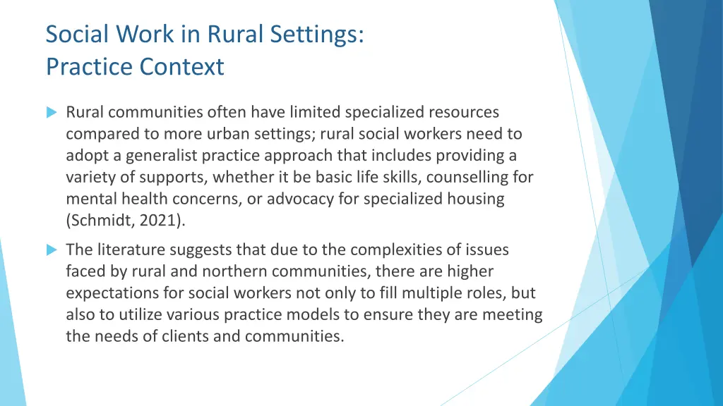 social work in rural settings practice context