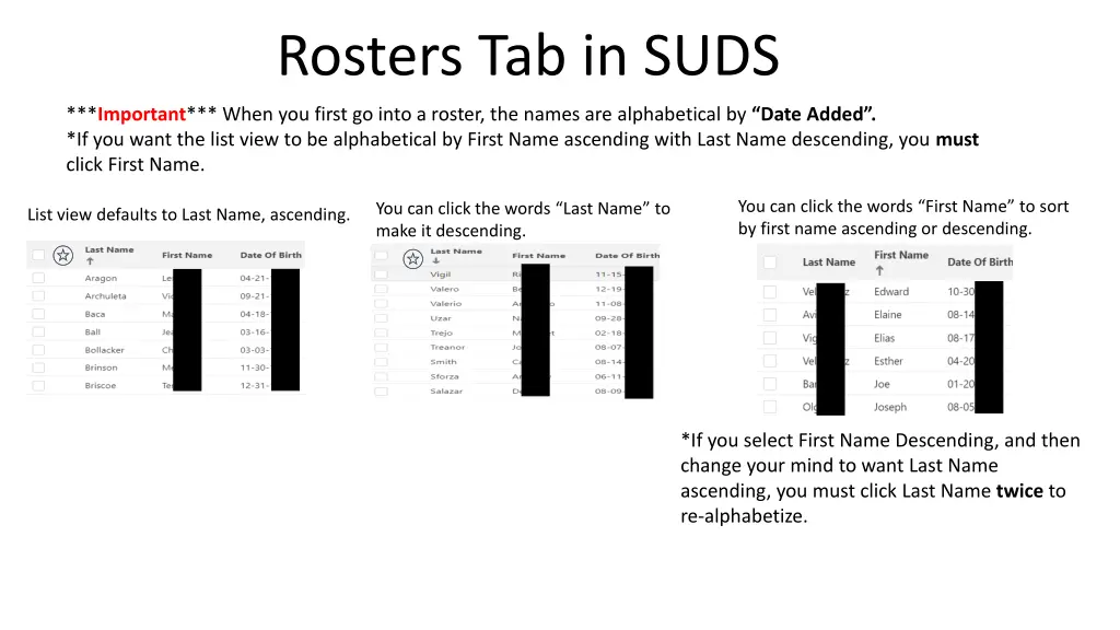 rosters tab in suds 3