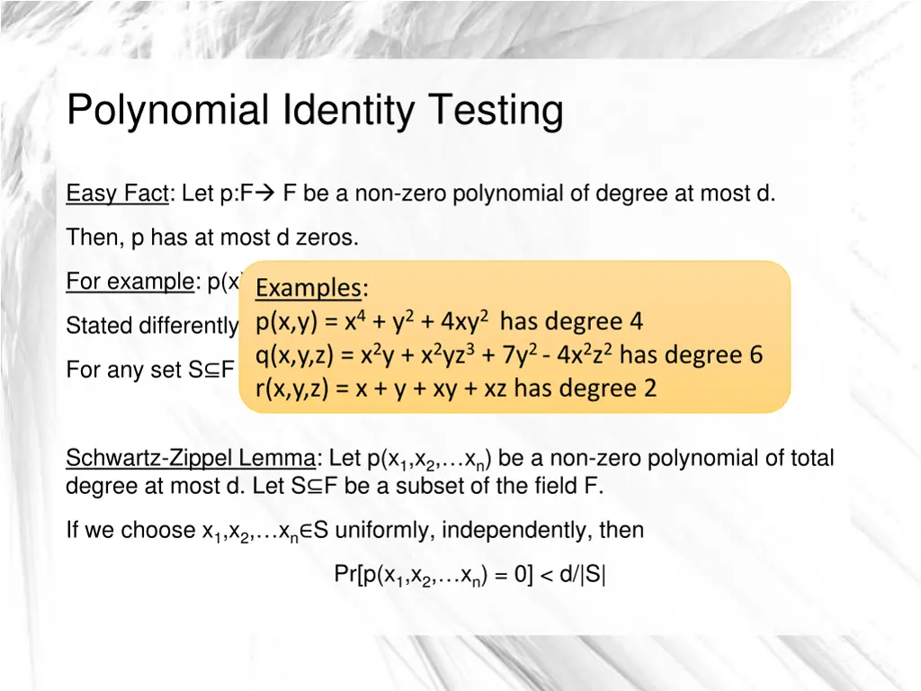 polynomial identity testing 1