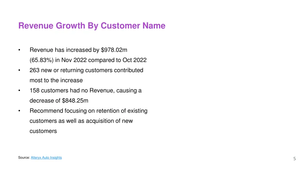 revenue growth by customer name