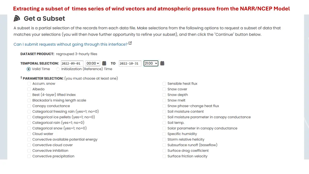extracting a subset of times series of wind