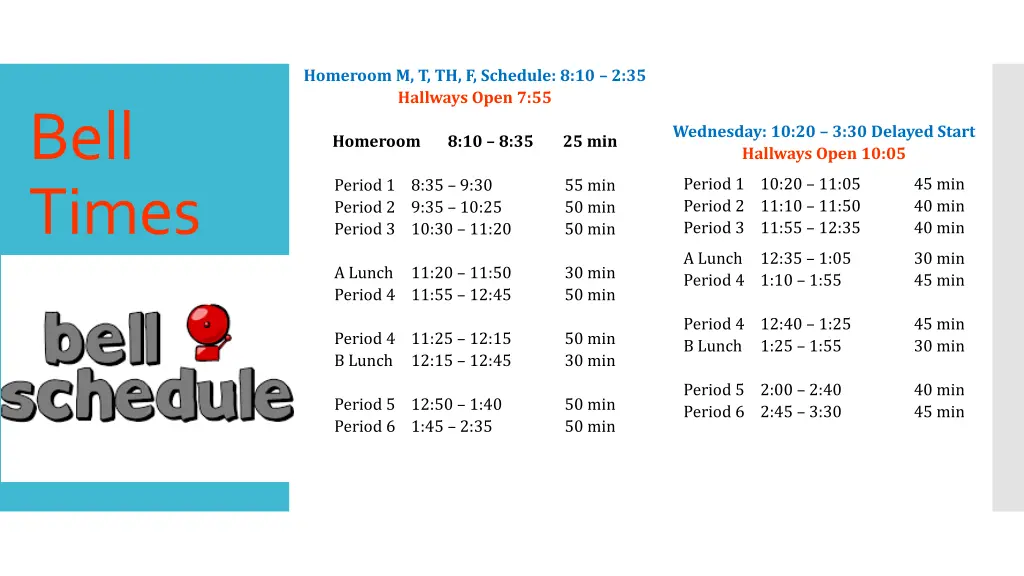 homeroom m t th f schedule 8 10 2 35 hallways