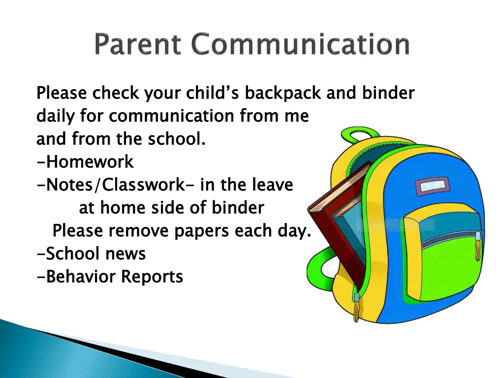 please check your child s backpack and binder
