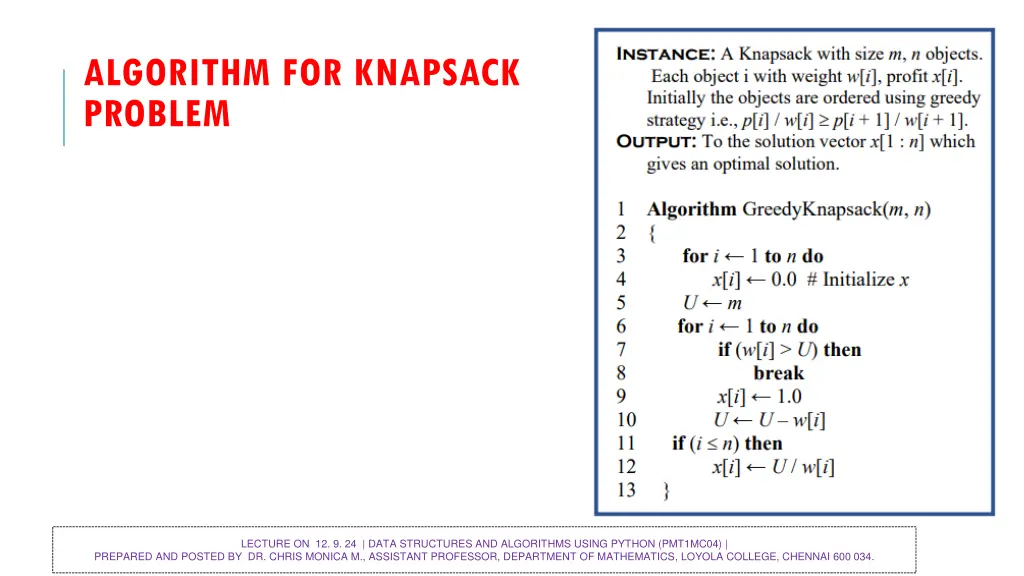 algorithm for knapsack problem