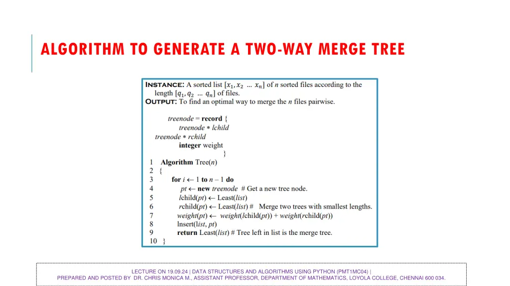 algorithm to generate a two way merge tree