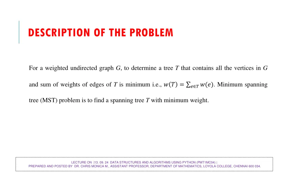 description of the problem 1