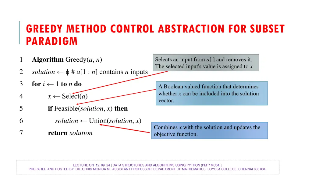 greedy method control abstraction for subset