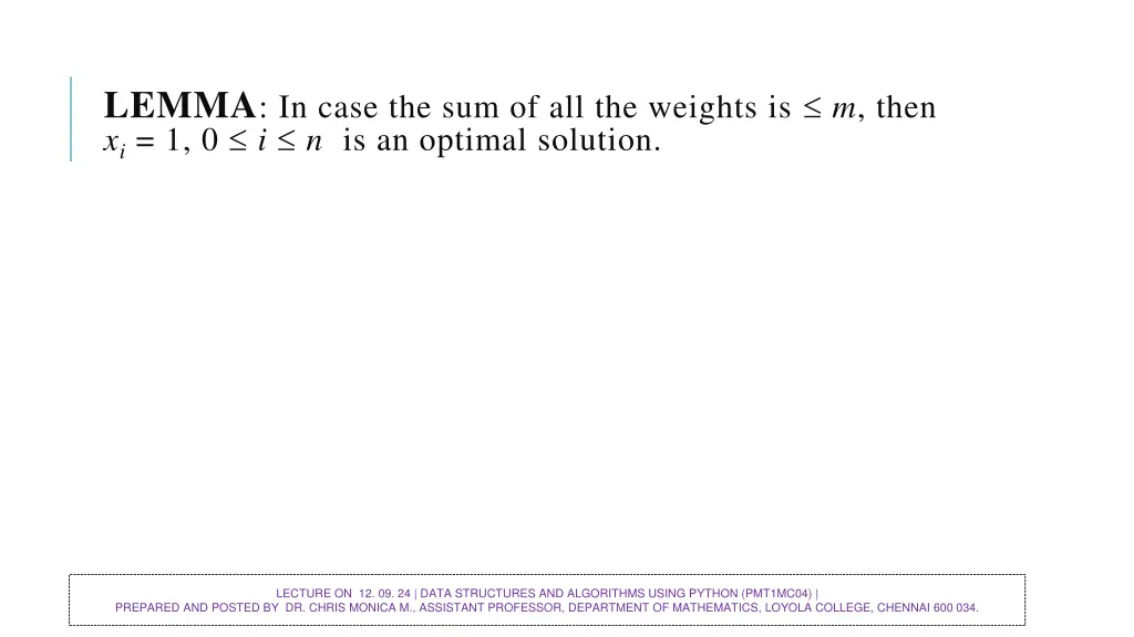 lemma in case the sum of all the weights