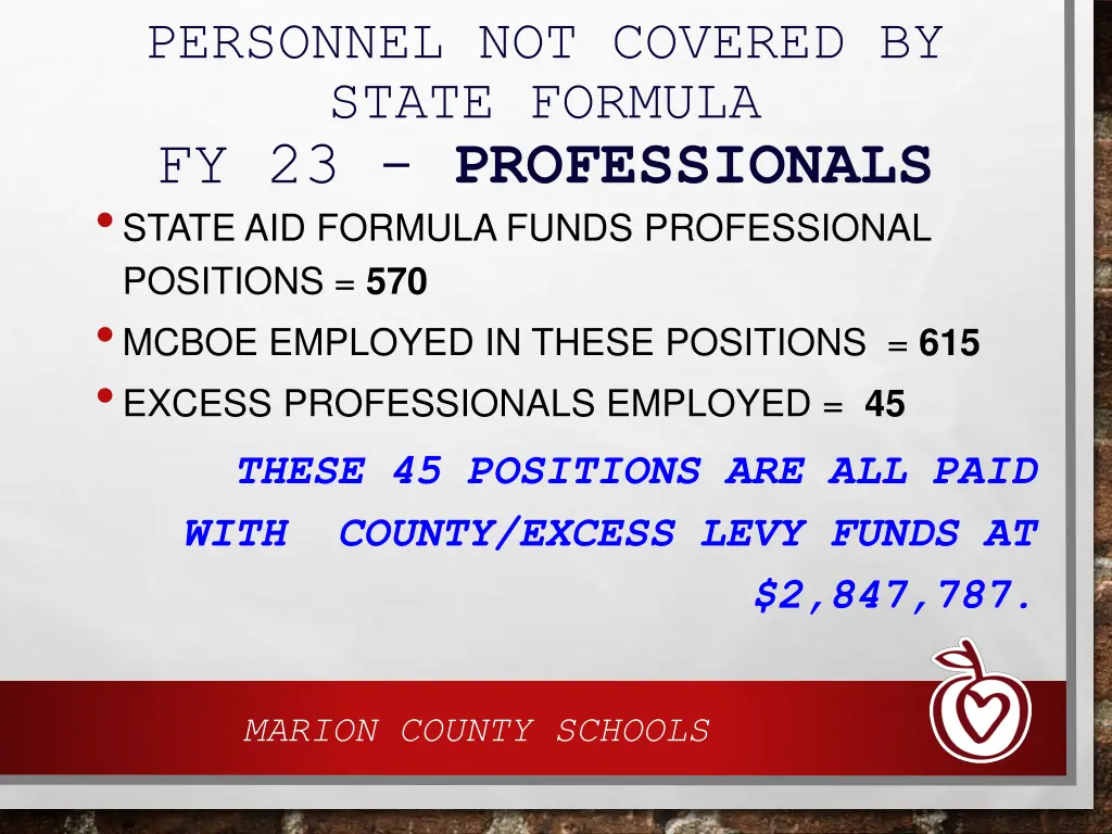 personnel not covered by state formula
