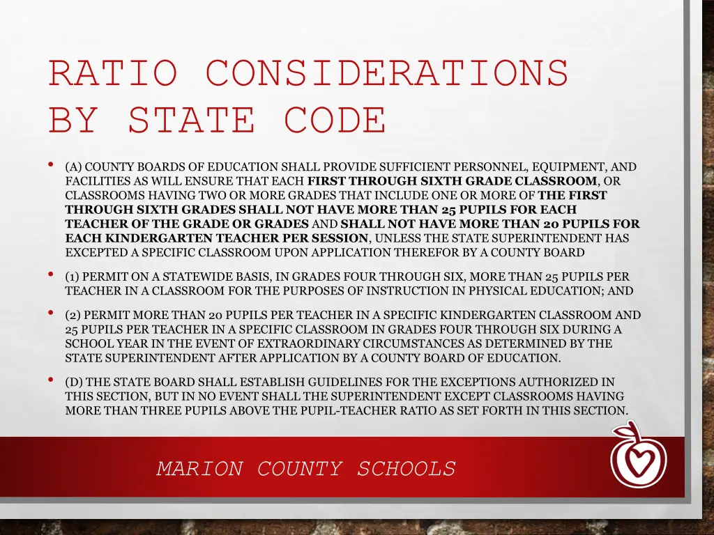 ratio considerations by state code a county