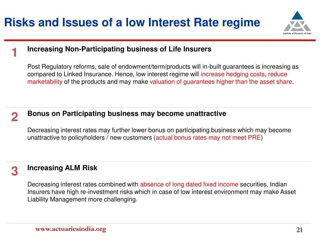 risks and issues of a low interest rate regime