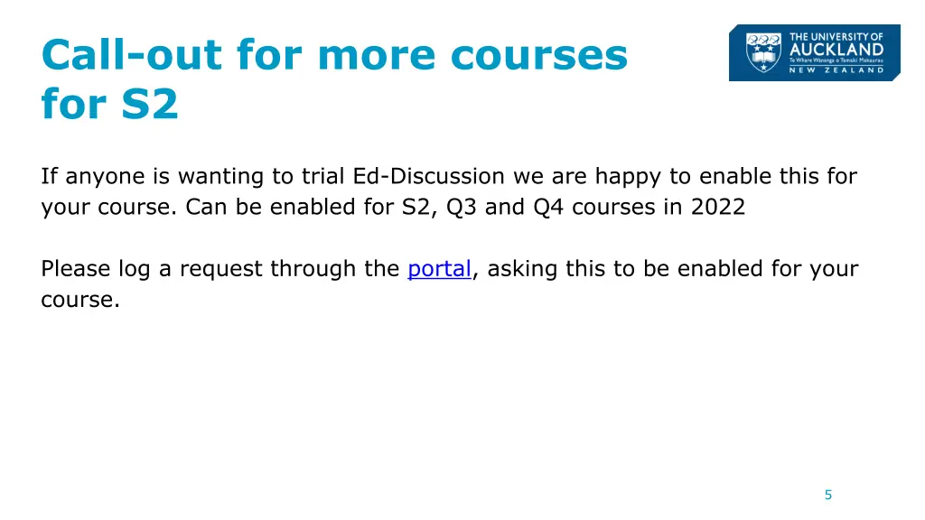 call out for more courses for s2