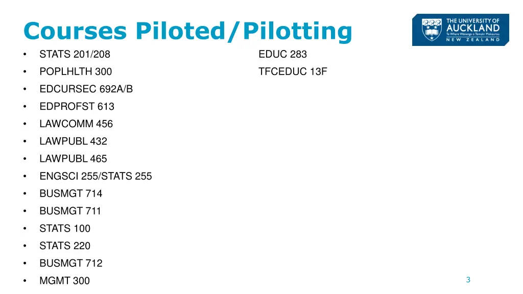 courses piloted pilotting