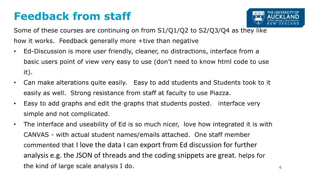 feedback from staff