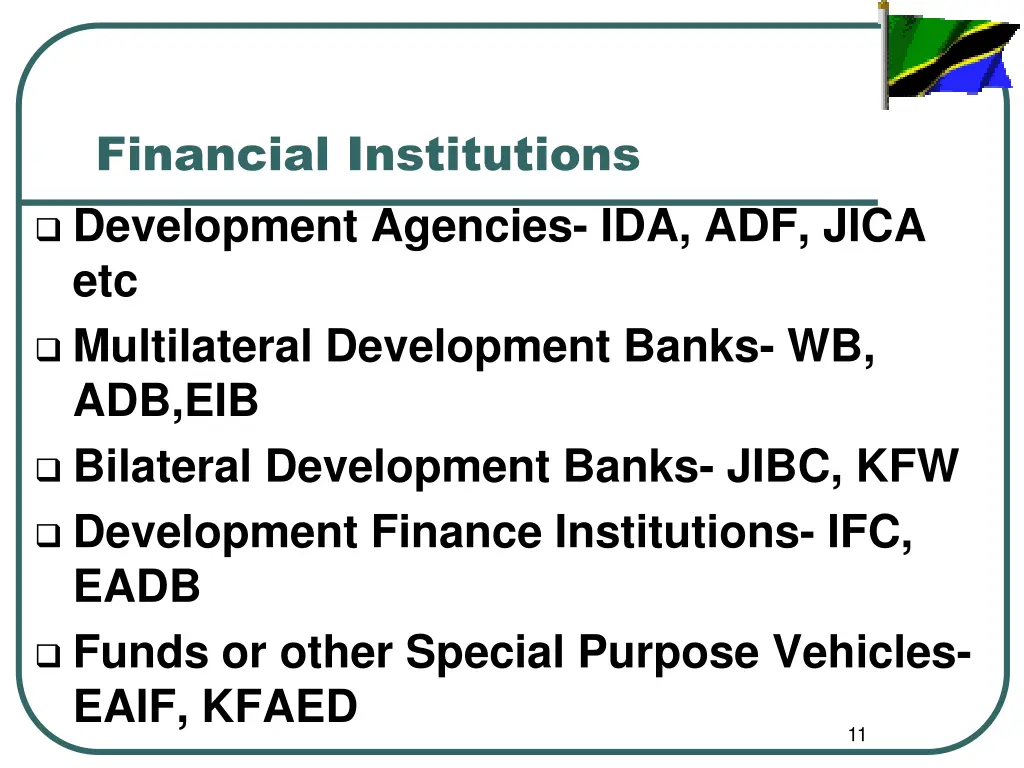 financial institutions development agencies
