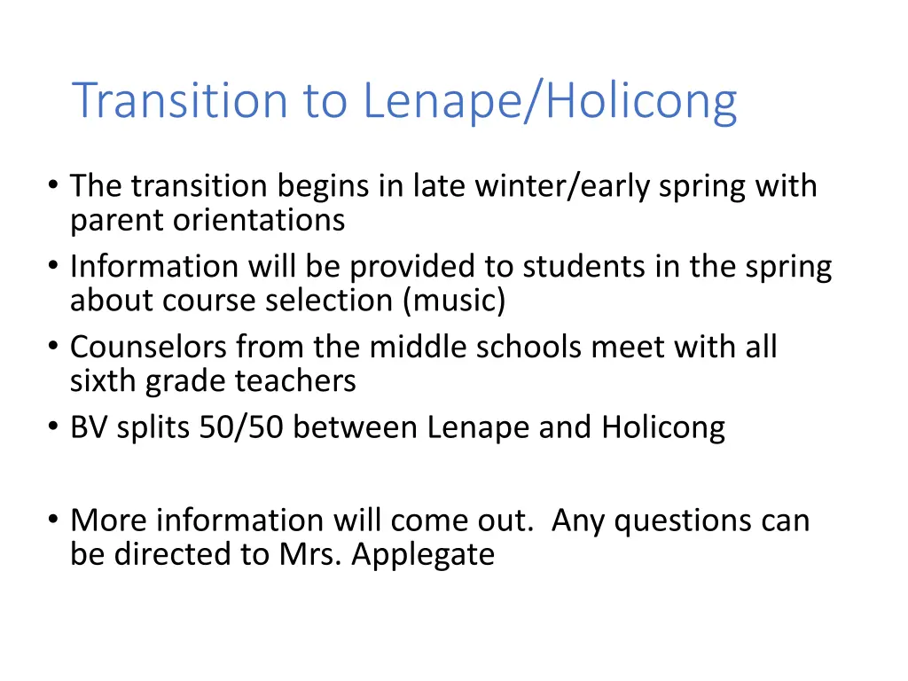 transition to lenape holicong