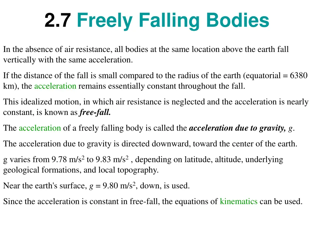 2 7 freely falling bodies