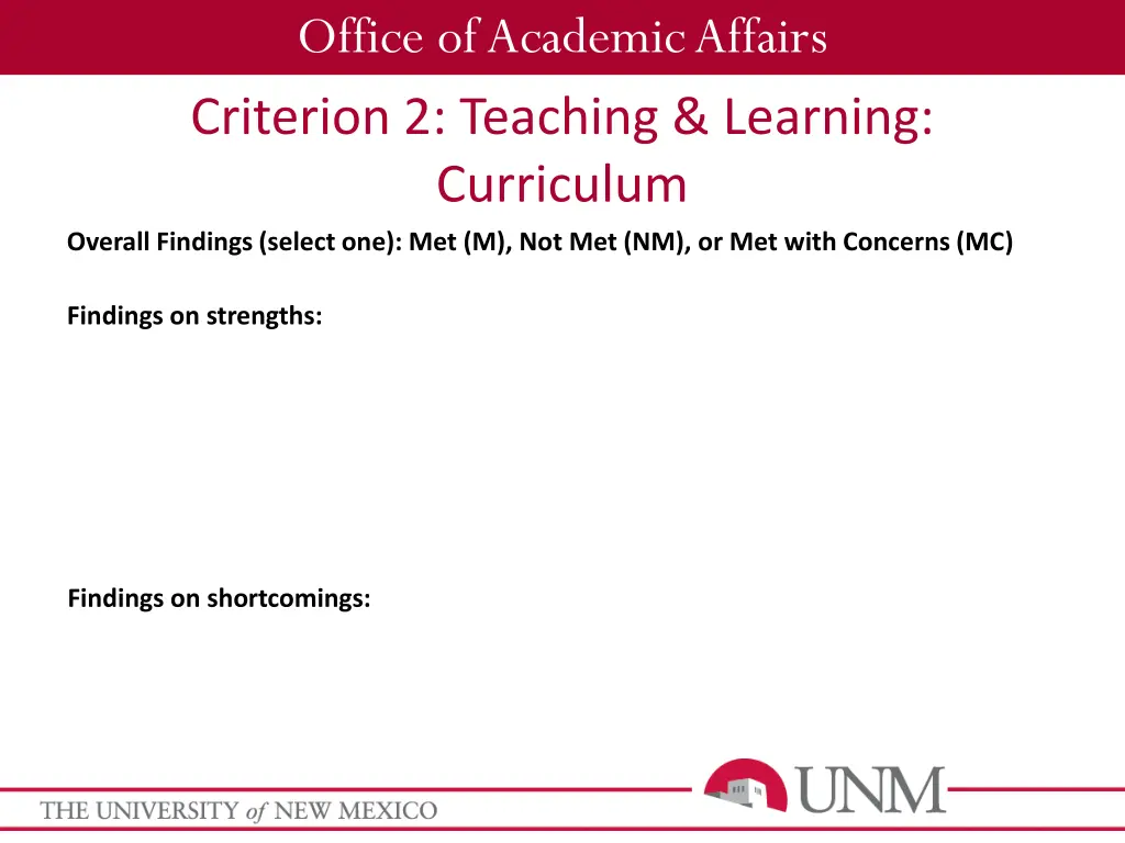 office of academic affairs criterion 2 teaching