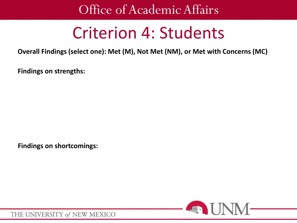 office of academic affairs criterion 4 students