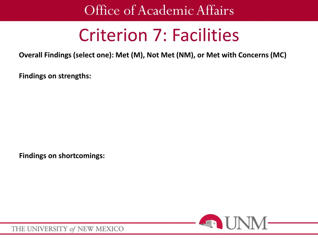 office of academic affairs criterion 7 facilities