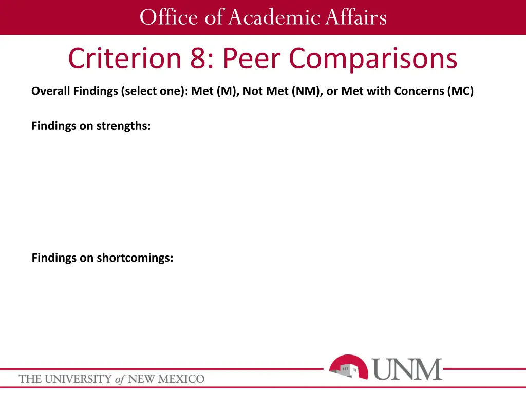 office of academic affairs criterion 8 peer