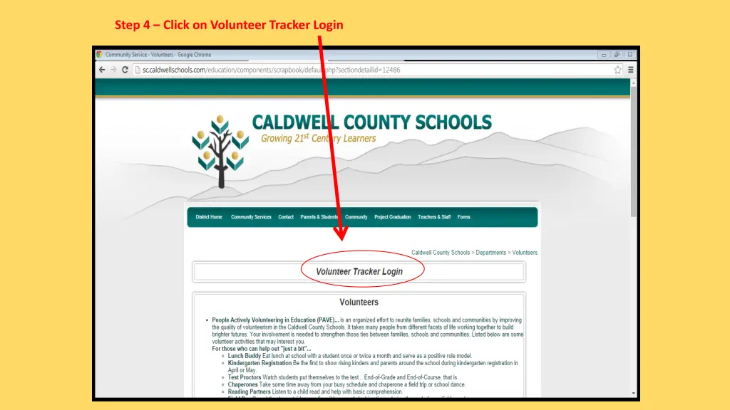 step 4 click on volunteer tracker login