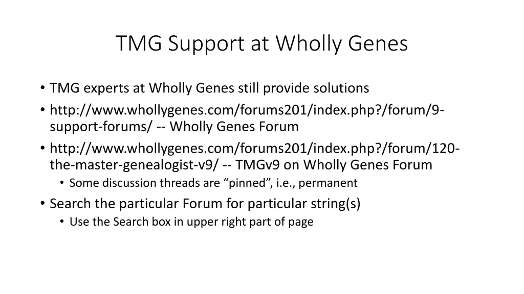 tmg support at wholly genes