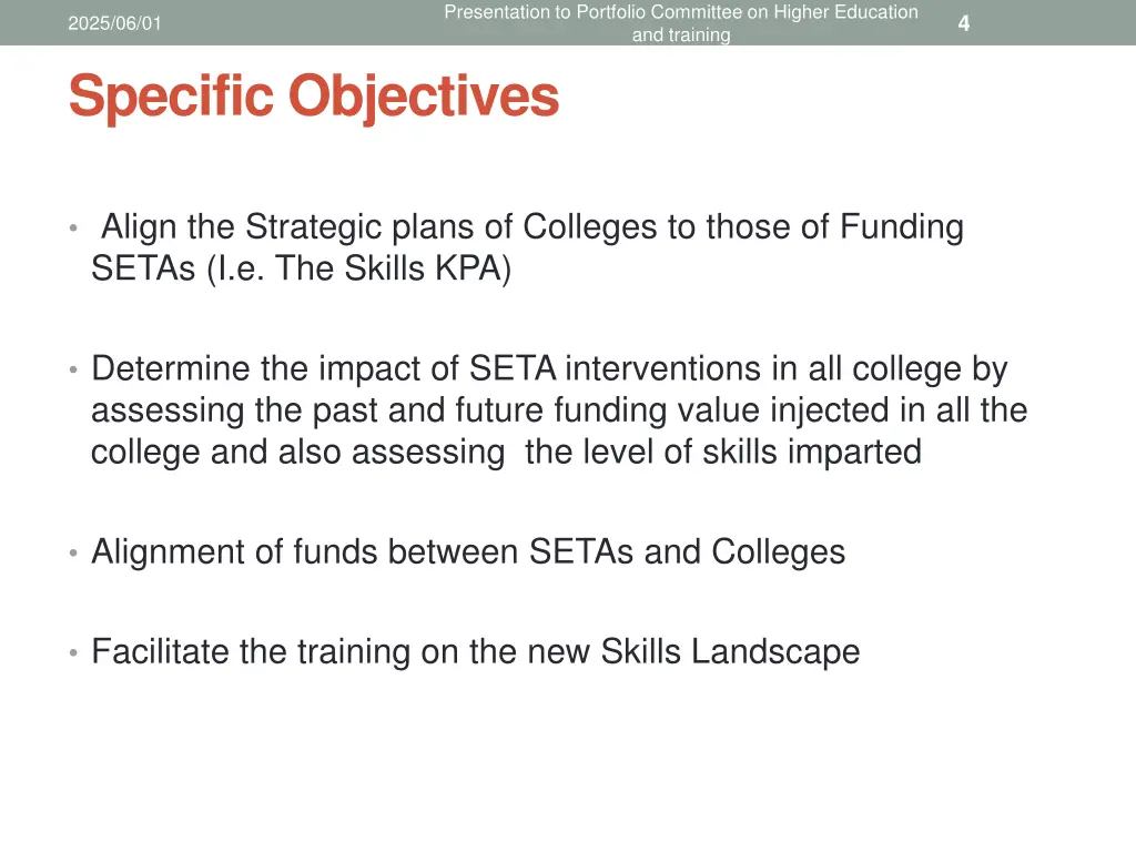 presentation to portfolio committee on higher