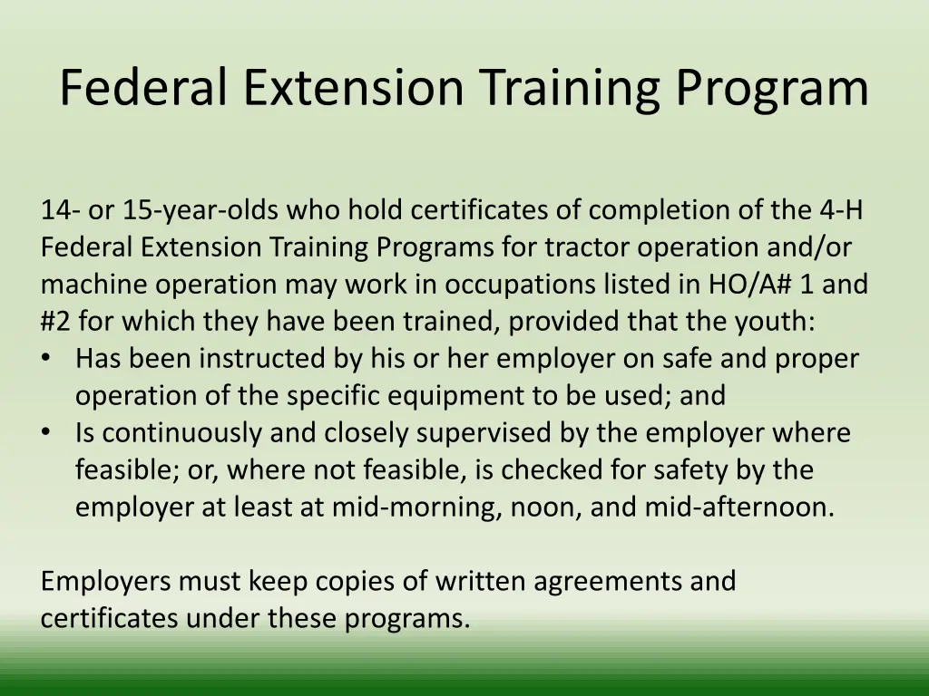 federal extension training program