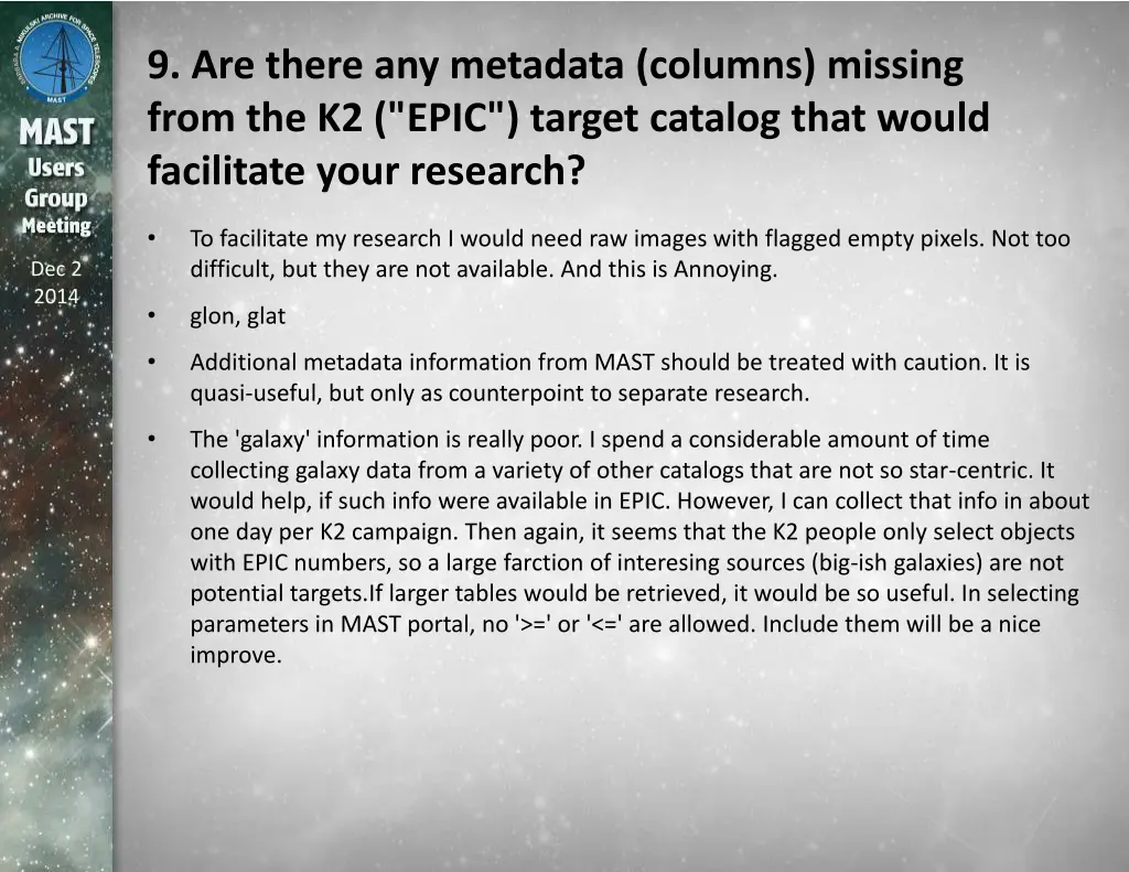 9 are there any metadata columns missing from