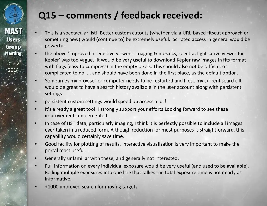 q15 comments feedback received