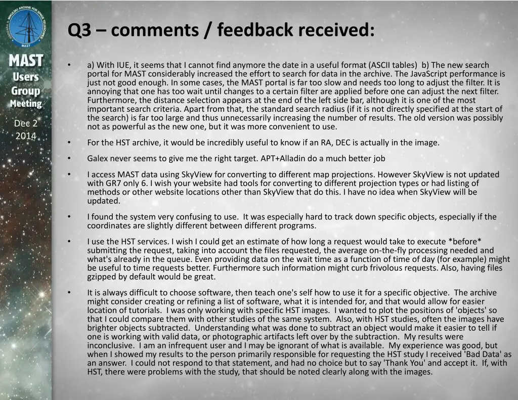 q3 comments feedback received