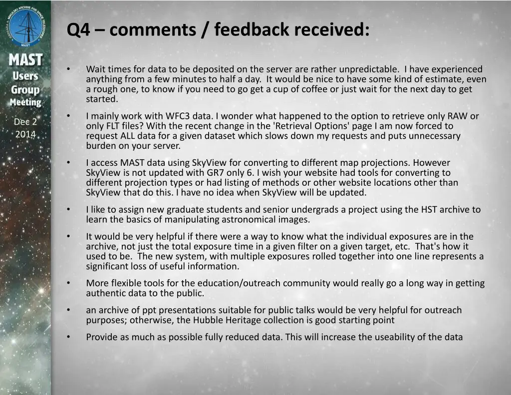 q4 comments feedback received