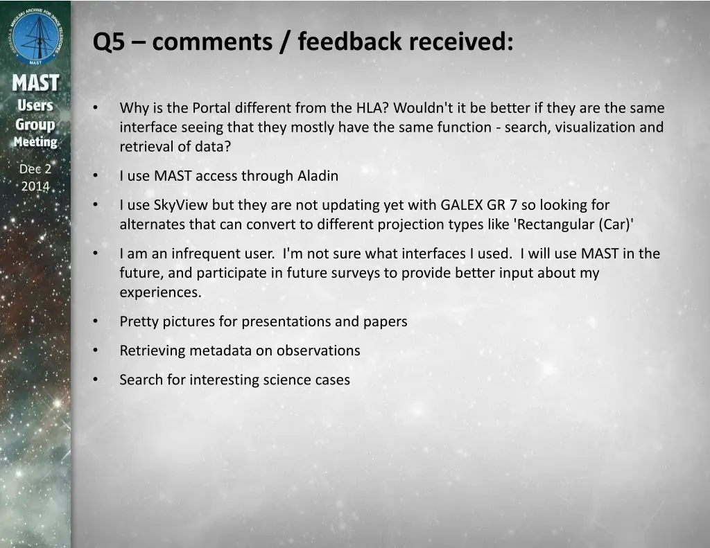 q5 comments feedback received