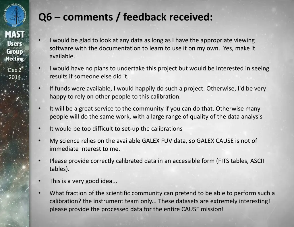 q6 comments feedback received
