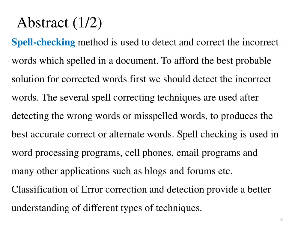abstract 1 2 spell checking method is used