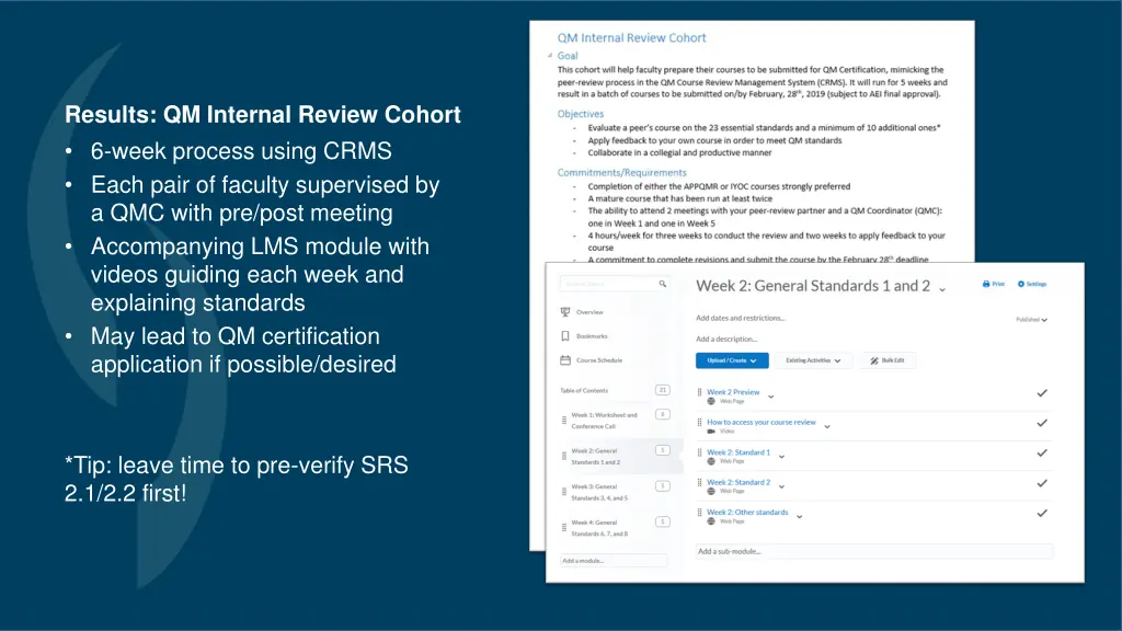 results qm internal review cohort 6 week process