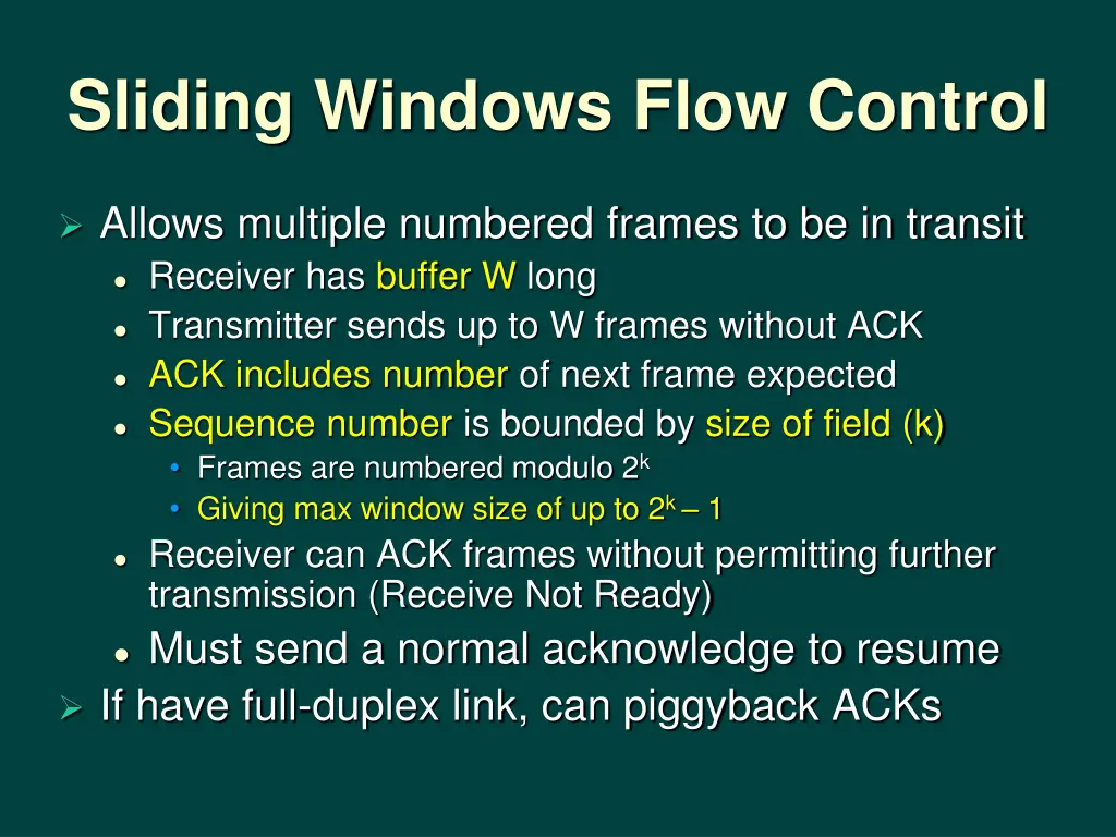sliding windows flow control