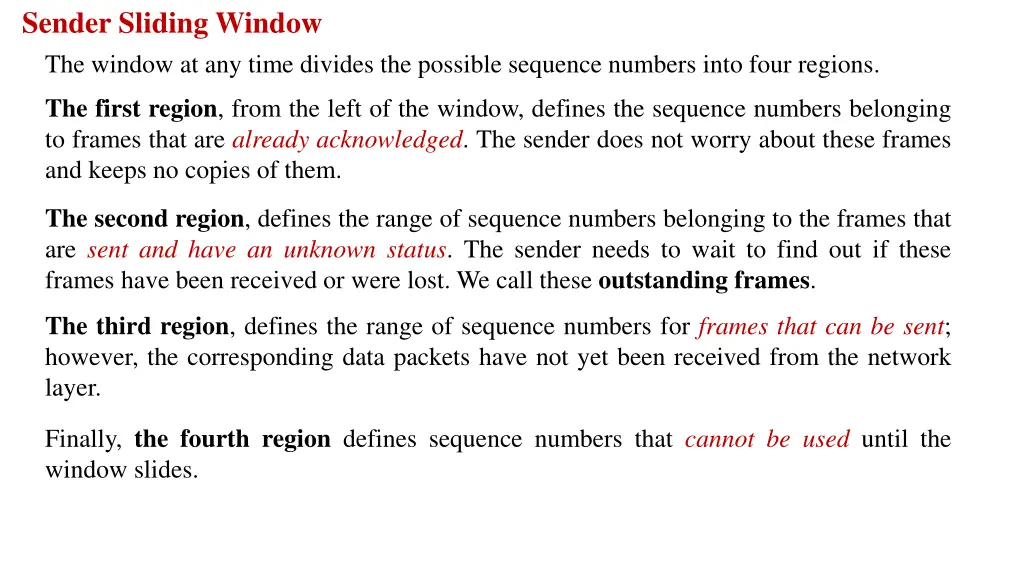 sender sliding window the window at any time