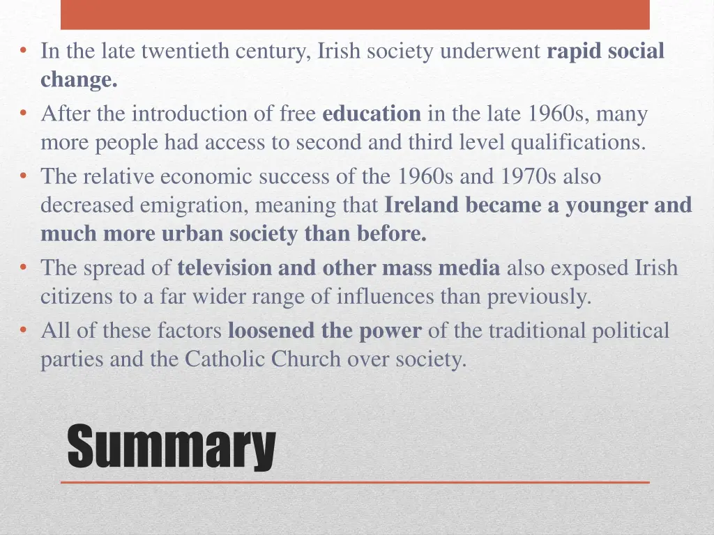 in the late twentieth century irish society