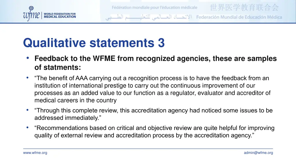 qualitative statements 3 feedback to the wfme