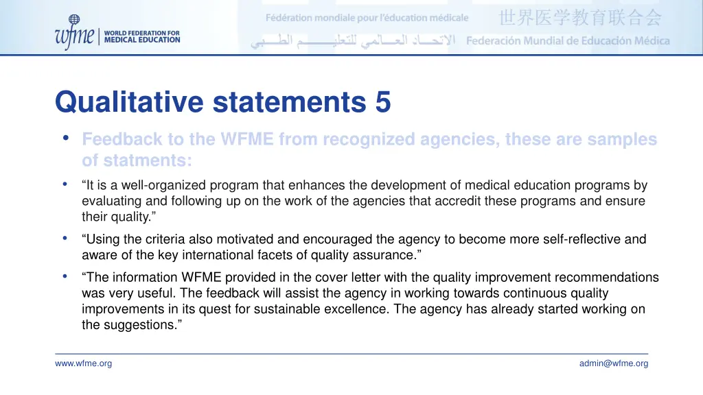 qualitative statements 5 feedback to the wfme