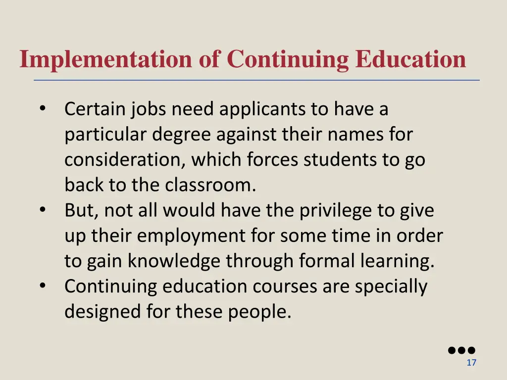 implementation of continuing education