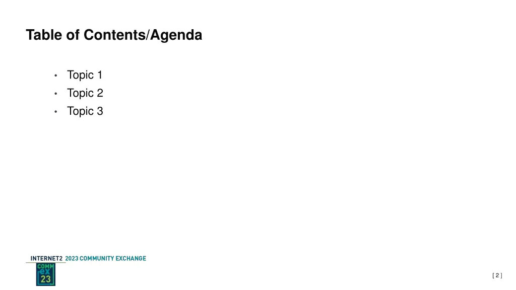 table of contents agenda