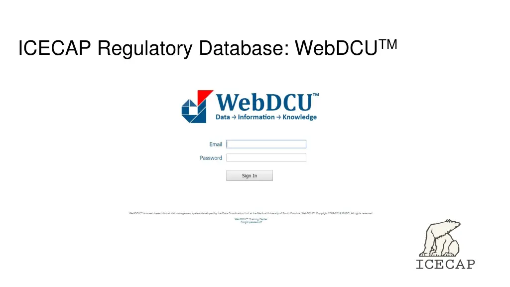 icecap regulatory database webdcu tm