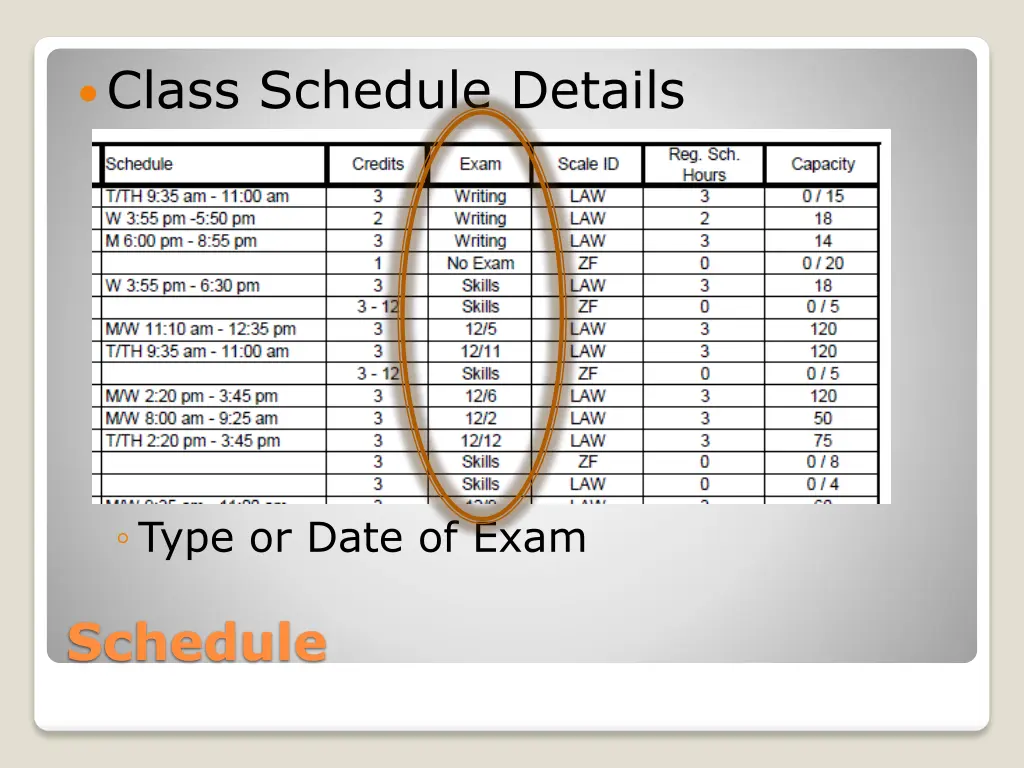 class schedule details 2